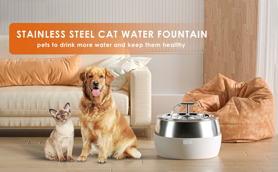 3LStainless Steel Automatic Electric Pet Water Fountain - White