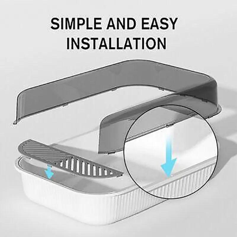 Litter Tray Box with Splash Guard and Wide Opening for Cats - Grey