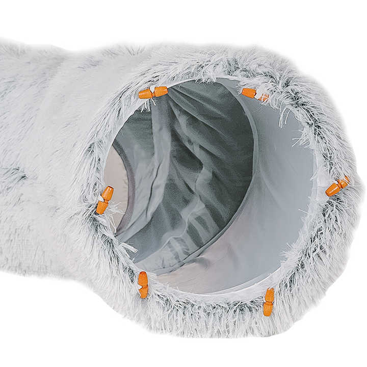 Grey Luxury Plush Cat Bed with Hidden Tunnel