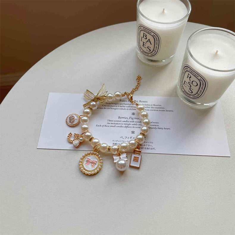 White Pearl Charm Pet Necklace - Adjustable Bowknot Collar (L: 30+5CM)