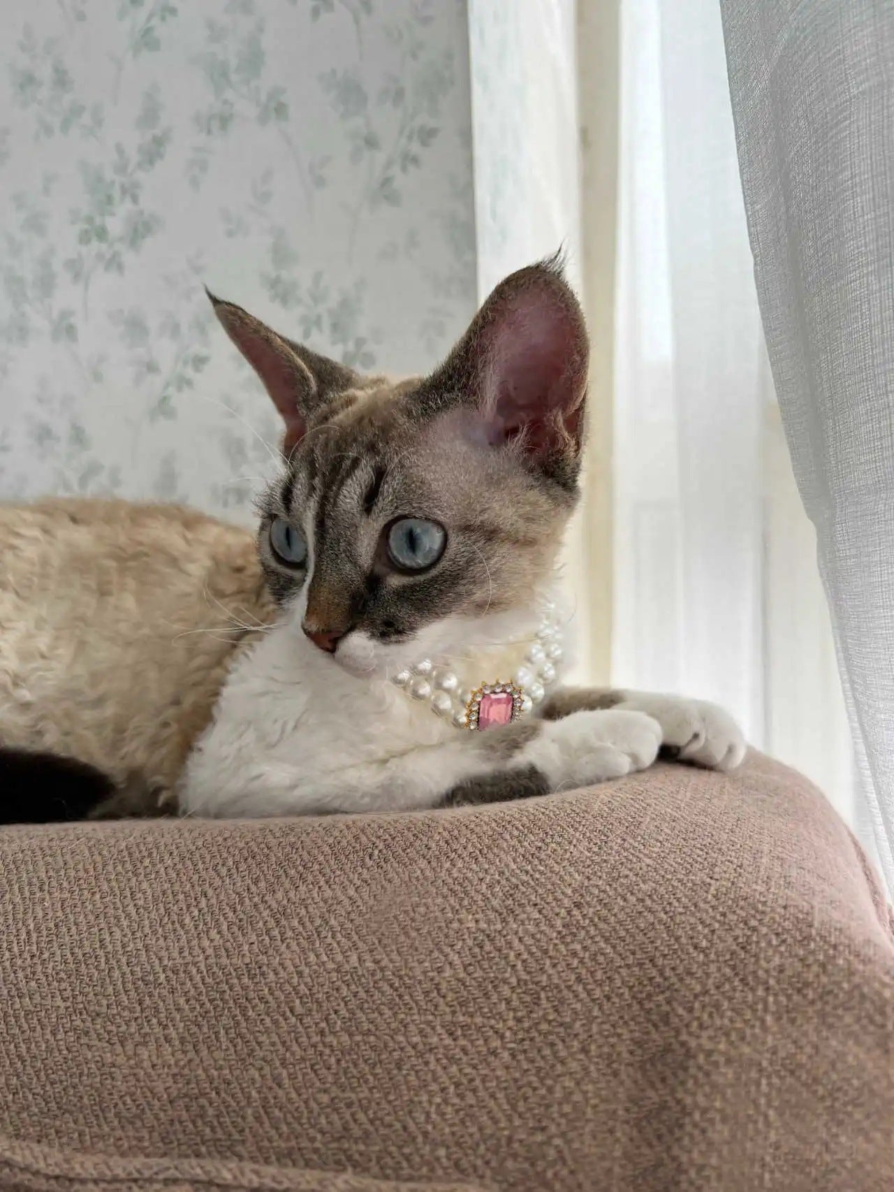 Pink Diamond Double Strand Pearl & Rhinestone Pet Necklace - Luxury Collar Size L (30-36cm)