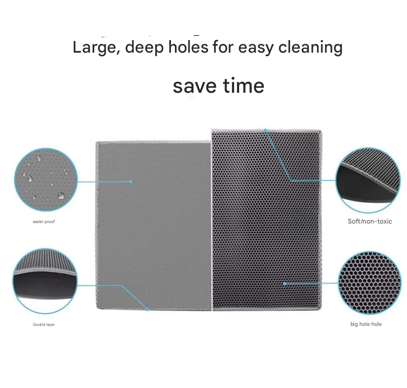 Grey Large Double-Layer Cat Litter Trapping Mat (45cm x 60cm)