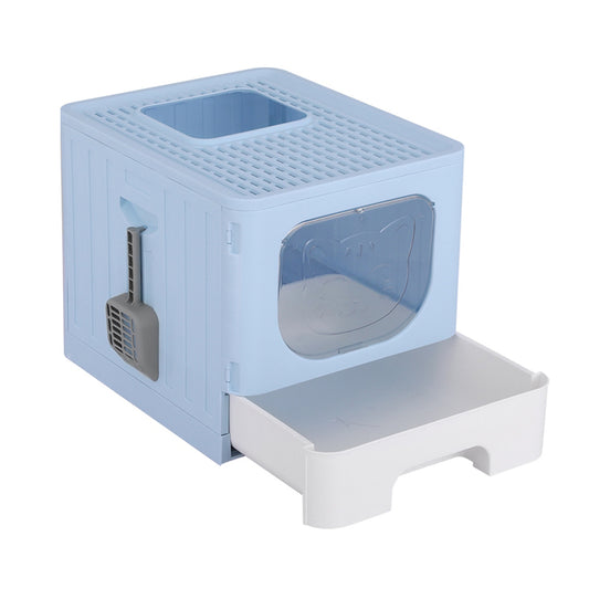 i.Pet Enclosed Foldable Cat Litter Box + Scoop - Blue