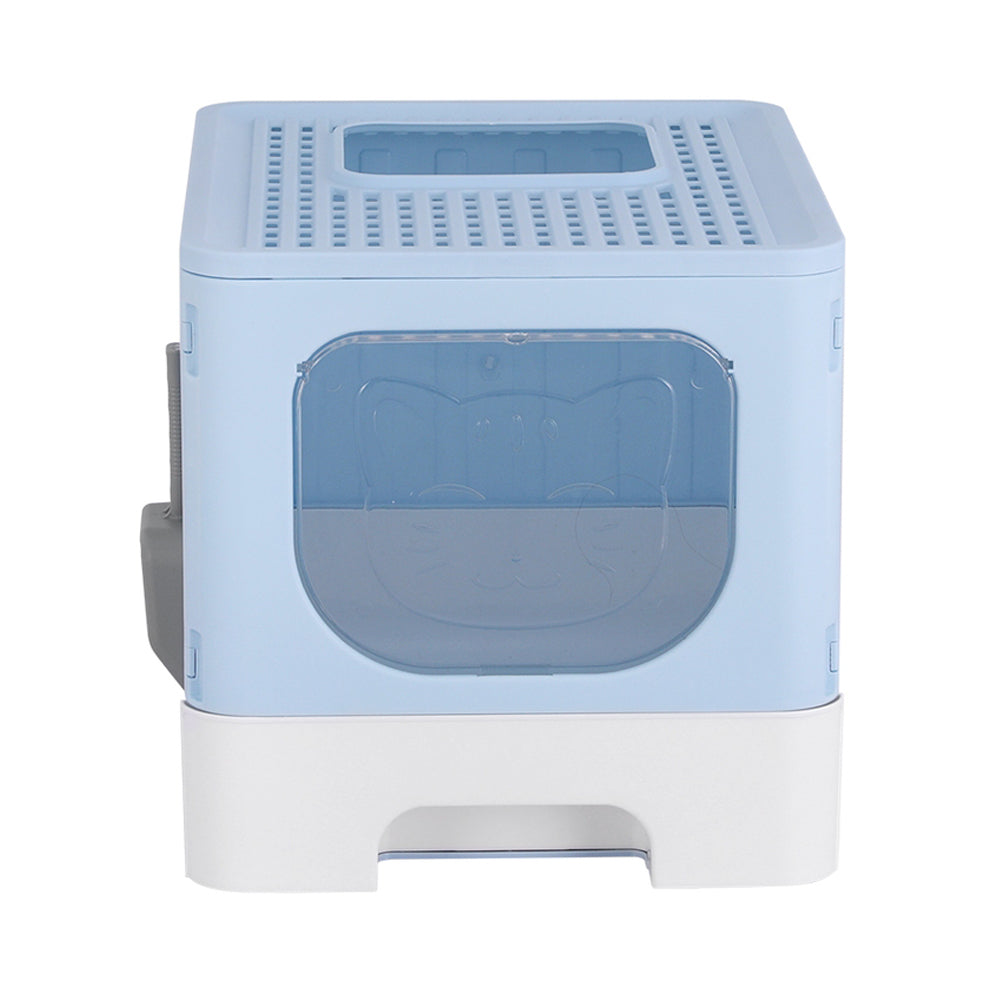 i.Pet Enclosed Foldable Cat Litter Box + Scoop - Blue
