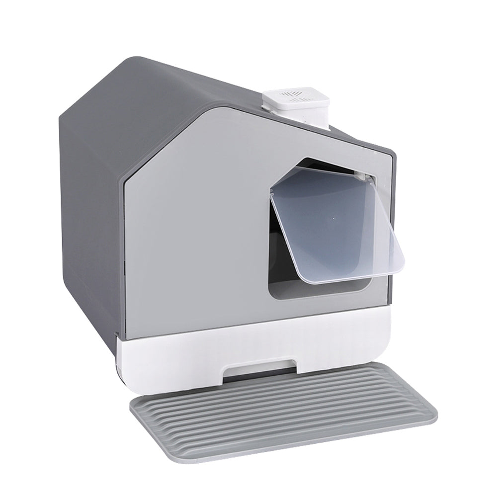 i.Pet Enclosed Cat Litter Box + Scoop & Mat - Grey