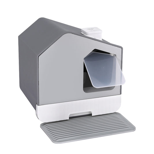 i.Pet Enclosed Cat Litter Box + Scoop & Mat - Grey