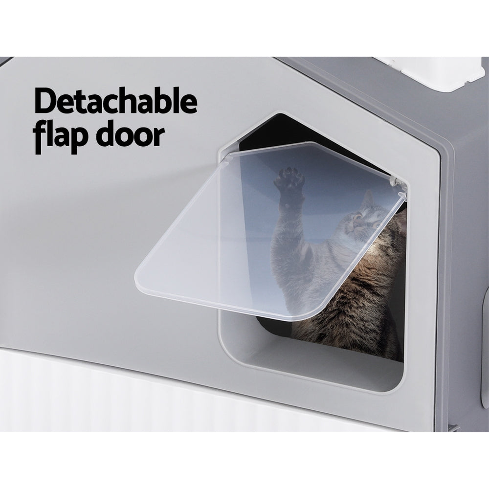 i.Pet Enclosed Cat Litter Box + Scoop & Mat - Grey
