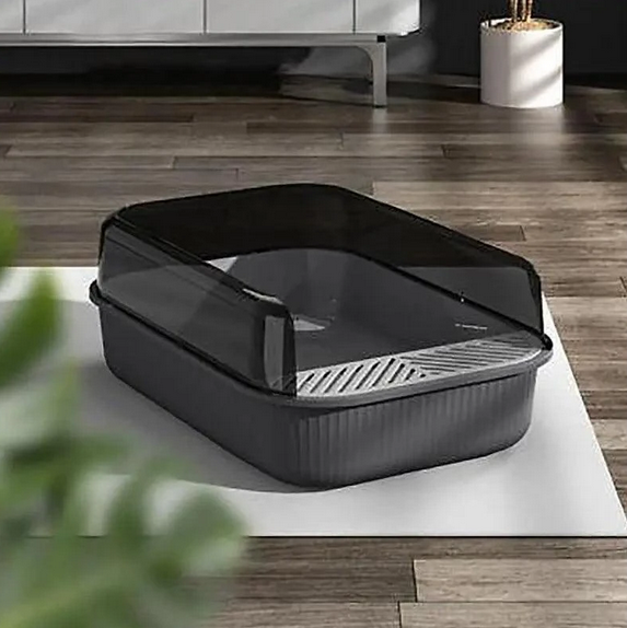 Litter Tray Box with Splash Guard and Wide Opening for Cats - Grey