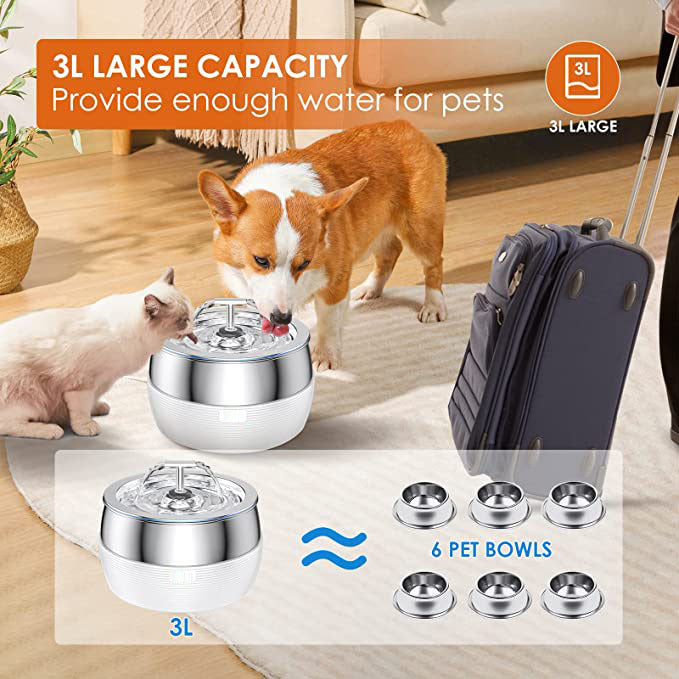 3LStainless Steel Automatic Electric Pet Water Fountain - Black