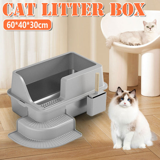 Semi Enclosed Large Stainless Steel Cat Litter Box Durable Easy Clean