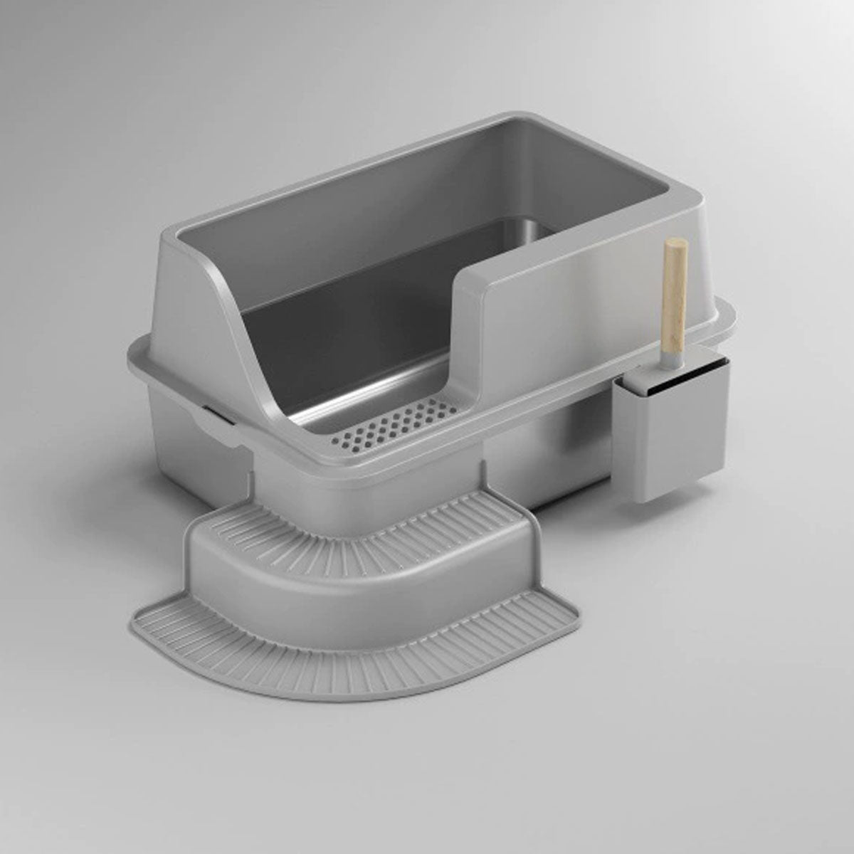 Semi Enclosed Large Stainless Steel Cat Litter Box Durable Easy Clean