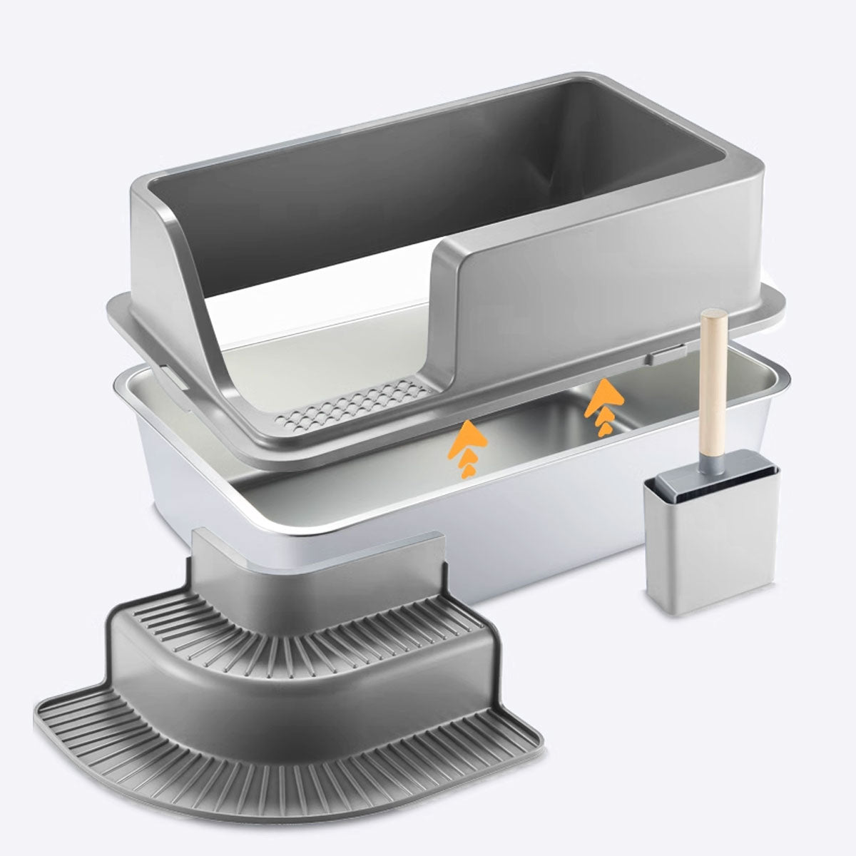 Semi Enclosed Large Stainless Steel Cat Litter Box Durable Easy Clean