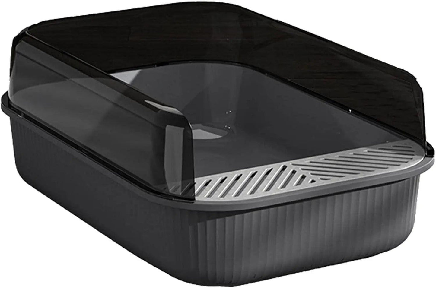 Litter Tray Box with Splash Guard and Wide Opening for Cats - Grey