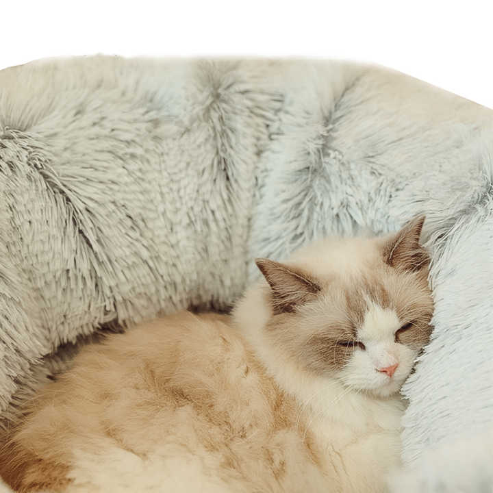 Grey Luxury Plush Cat Bed with Hidden Tunnel