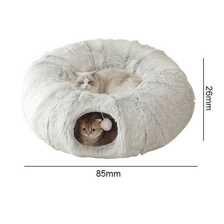 Rainbow Luxury Plush Cat Bed with Hidden Tunnel