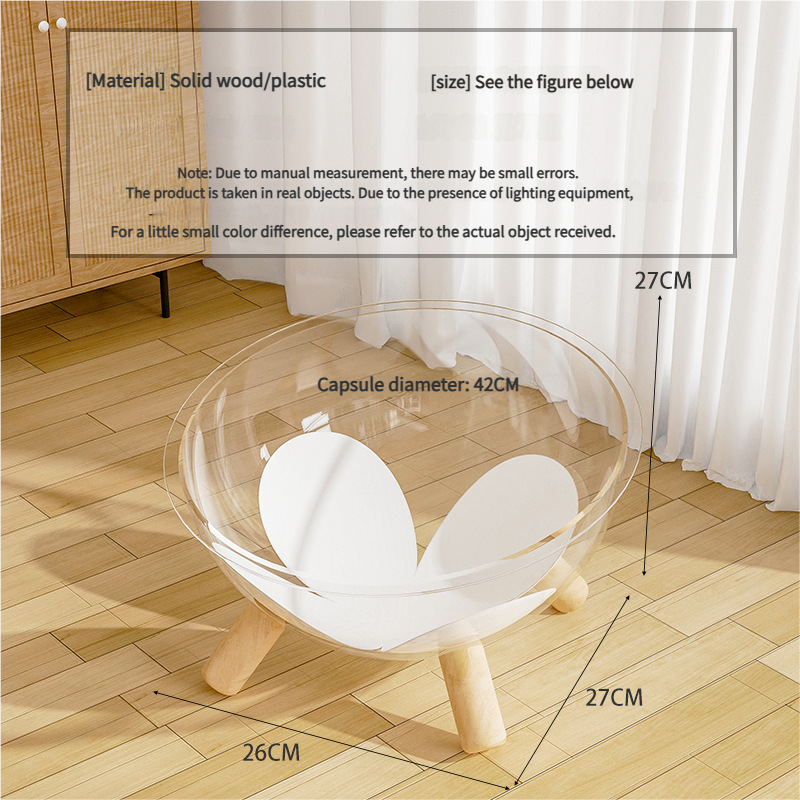 Luxury Transparent Cat Bed with Wooden Legs - Stylish Pet Nest