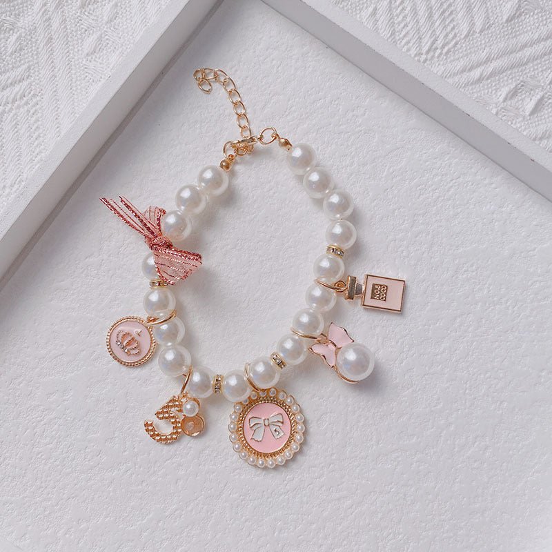 Pink Charm Pet Necklace - Adjustable Bowknot Collar (M: 25+5CM)