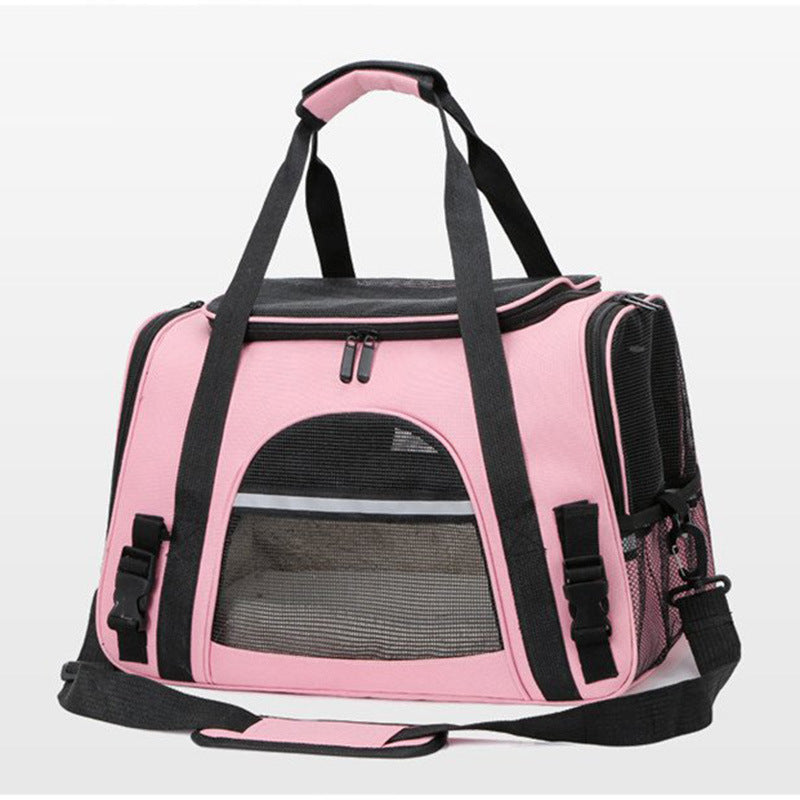 Portable Pet Bag for Small Dogs and Cats - Light Pink Travel Tote with Pet Mat (44x25x28cm)