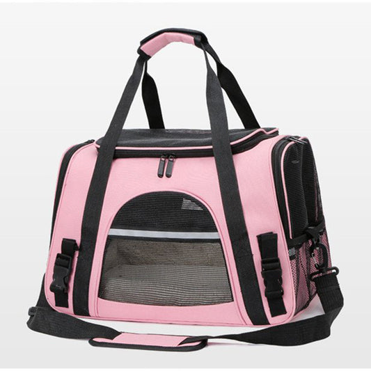 Portable Pet Bag for Small Dogs and Cats - Light Pink Travel Tote with Pet Mat (44x25x28cm)
