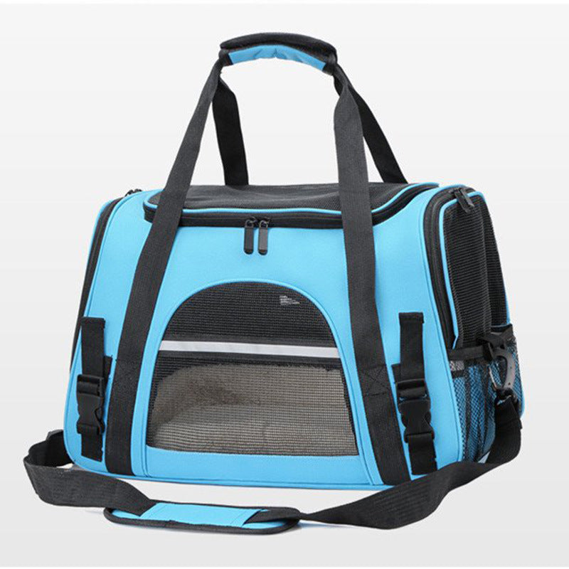 Portable Pet Bag for Small Dogs and Cats - Light Blue Travel Tote with Pet Mat (44x25x28cm)