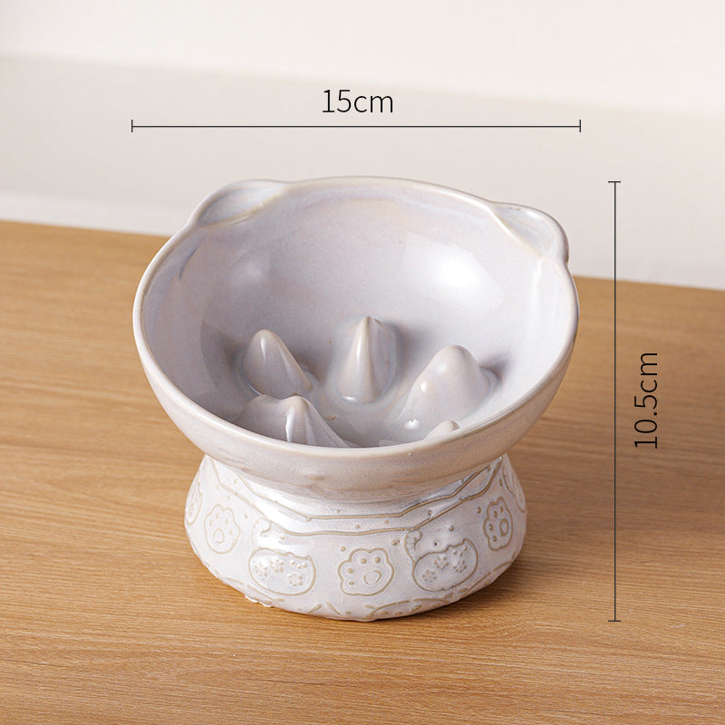 White Vintage Slow Feeder Ceramic Pet Bowl - Anti-Choke Wide-Mouth Design