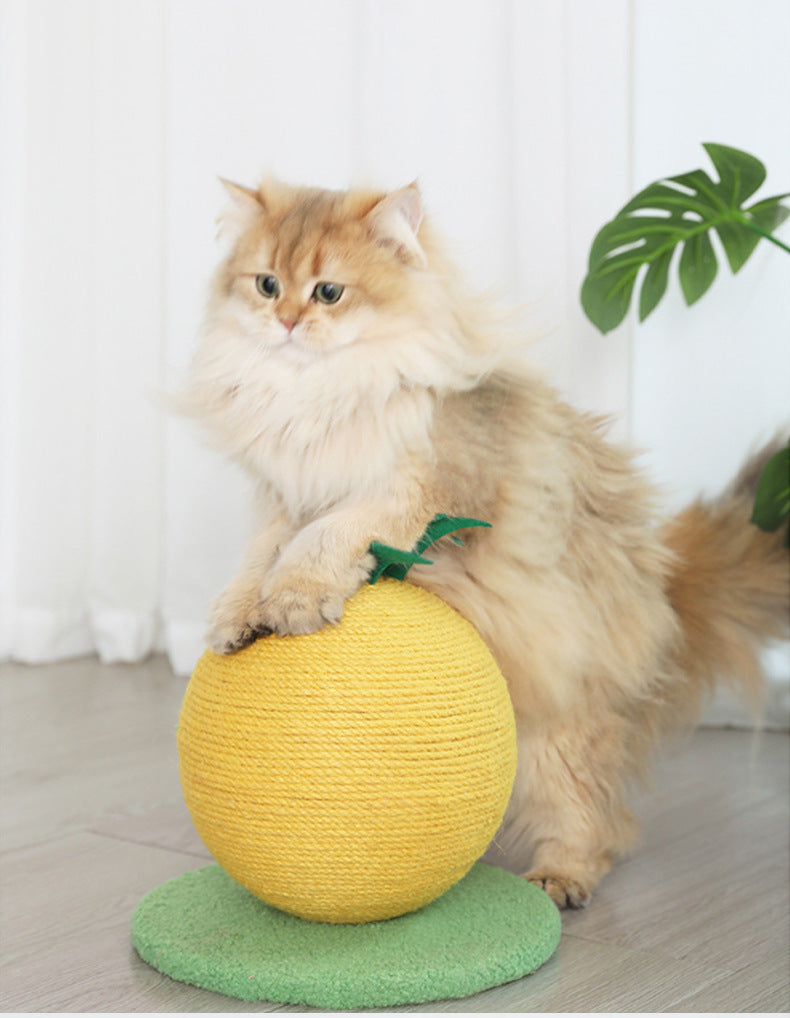 Yellow Pineapple And Green Base Fun Fruit Shaped Sisal Cat Scratcher Ball