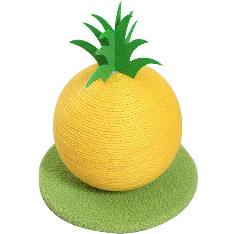Yellow Pineapple And Green Base Fun Fruit Shaped Sisal Cat Scratcher Ball