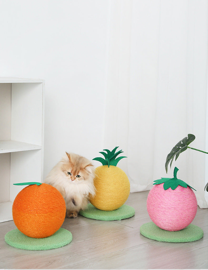 Yellow Pineapple And Green Base Fun Fruit Shaped Sisal Cat Scratcher Ball