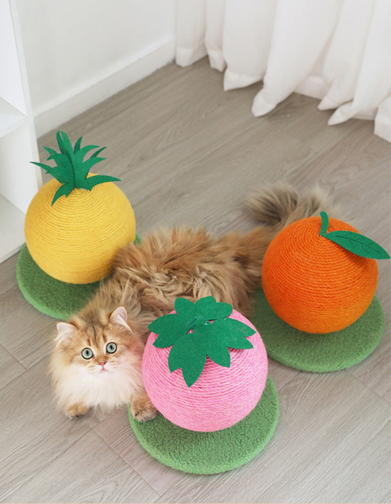 Yellow Pineapple And Green Base Fun Fruit Shaped Sisal Cat Scratcher Ball