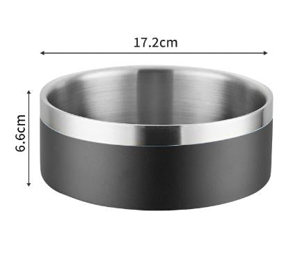 Black and Silver Stainless Steel Pet Bowl (32oz) - Non-Slip