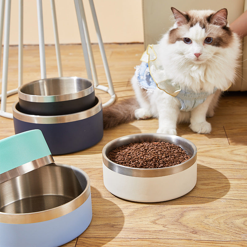 Black and Silver Stainless Steel Pet Bowl (32oz) - Non-Slip