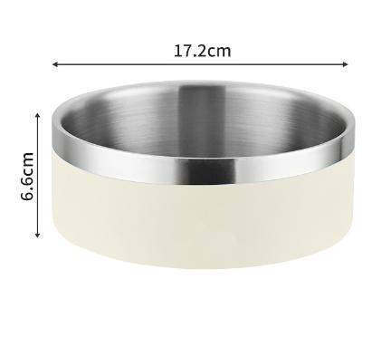 Beige and Silver Stainless Steel Pet Bowl (32oz) - Non-Slip