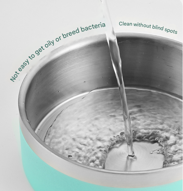 Beige and Silver Stainless Steel Pet Bowl (32oz) - Non-Slip