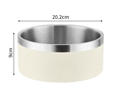 Beige and Silver Stainless Steel Pet Bowl (64oz) - Non-Slip