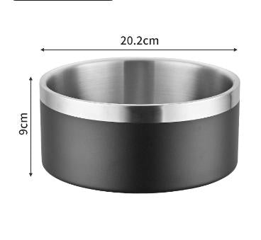Black and Silver Stainless Steel Pet Bowl (64oz) - Non-Slip