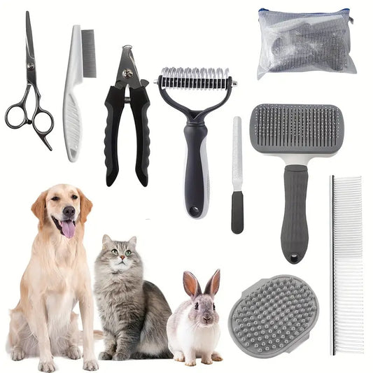 Grey Professional 9-Piece Pet Grooming Kit with Storage Bag