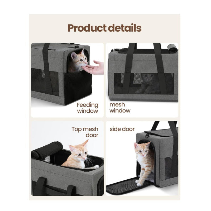 Pet Carrier for Small Cats & Dogs - Collapsible Travel Bag (GREY)