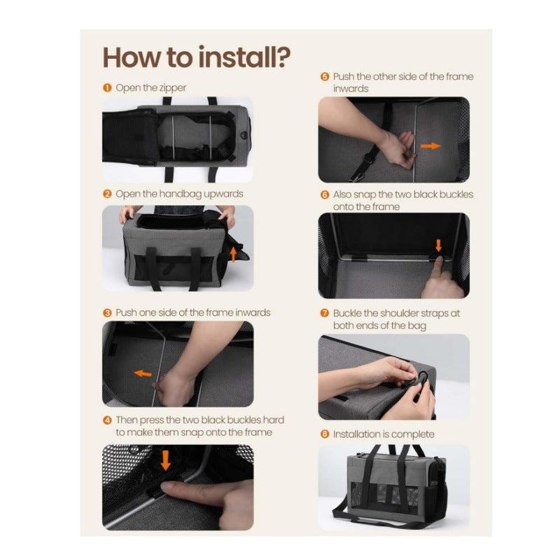 Pet Carrier for Small Cats & Dogs - Collapsible Travel Bag (GREY)