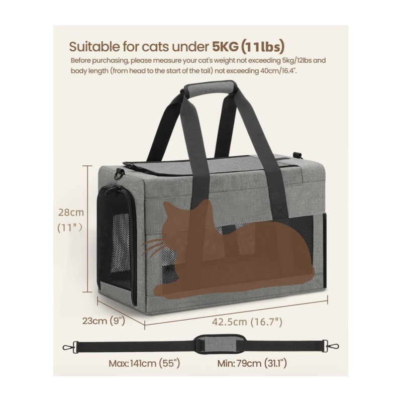 Pet Carrier for Small Cats & Dogs - Collapsible Travel Bag (BLACK)